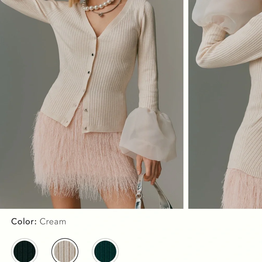 Anthropologie Maeve Cream Organza Cuff Sweater - Picture 4 of 4